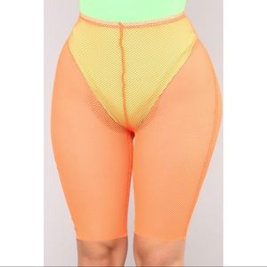 Orange Fashion Nova Fishnet Biker Shorts
